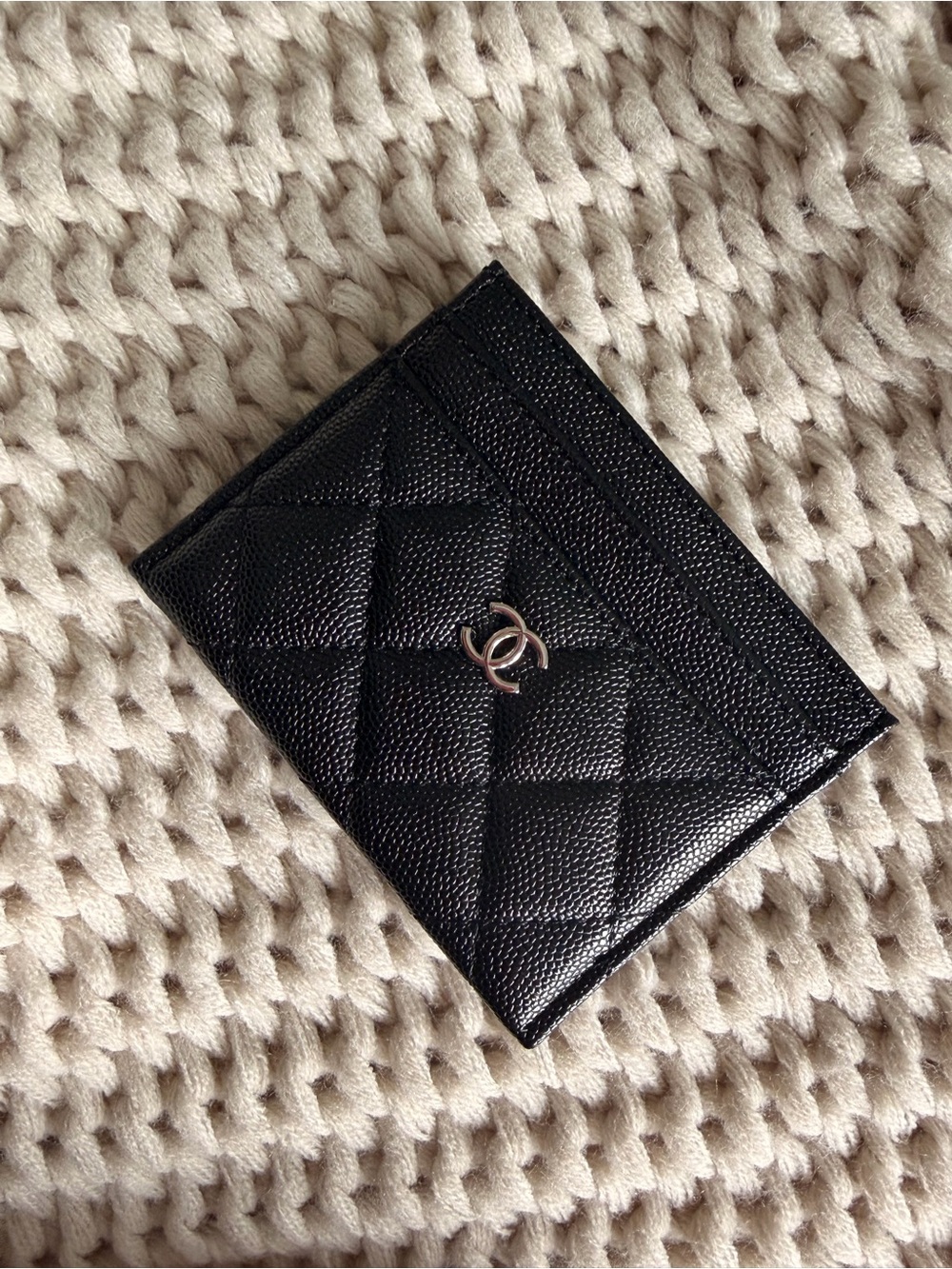 Black Quilted Leather Card Holder with Logo Accent